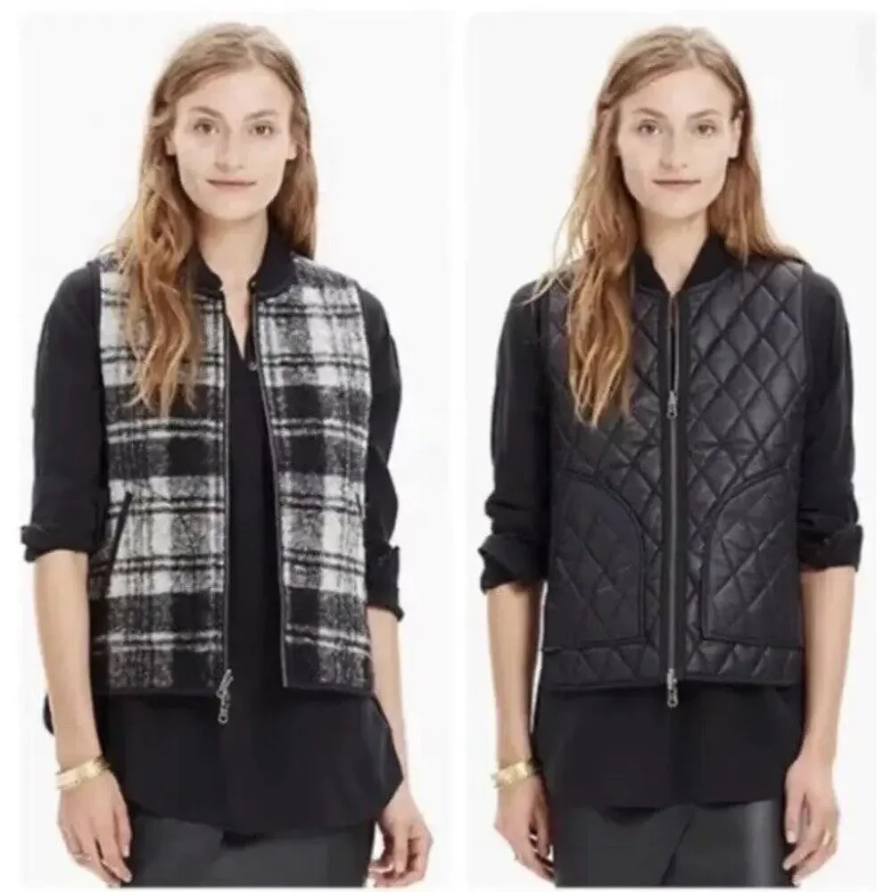 Madewell Copeland Vest Wool Blend Black Plaid Reversible Womens Size Small